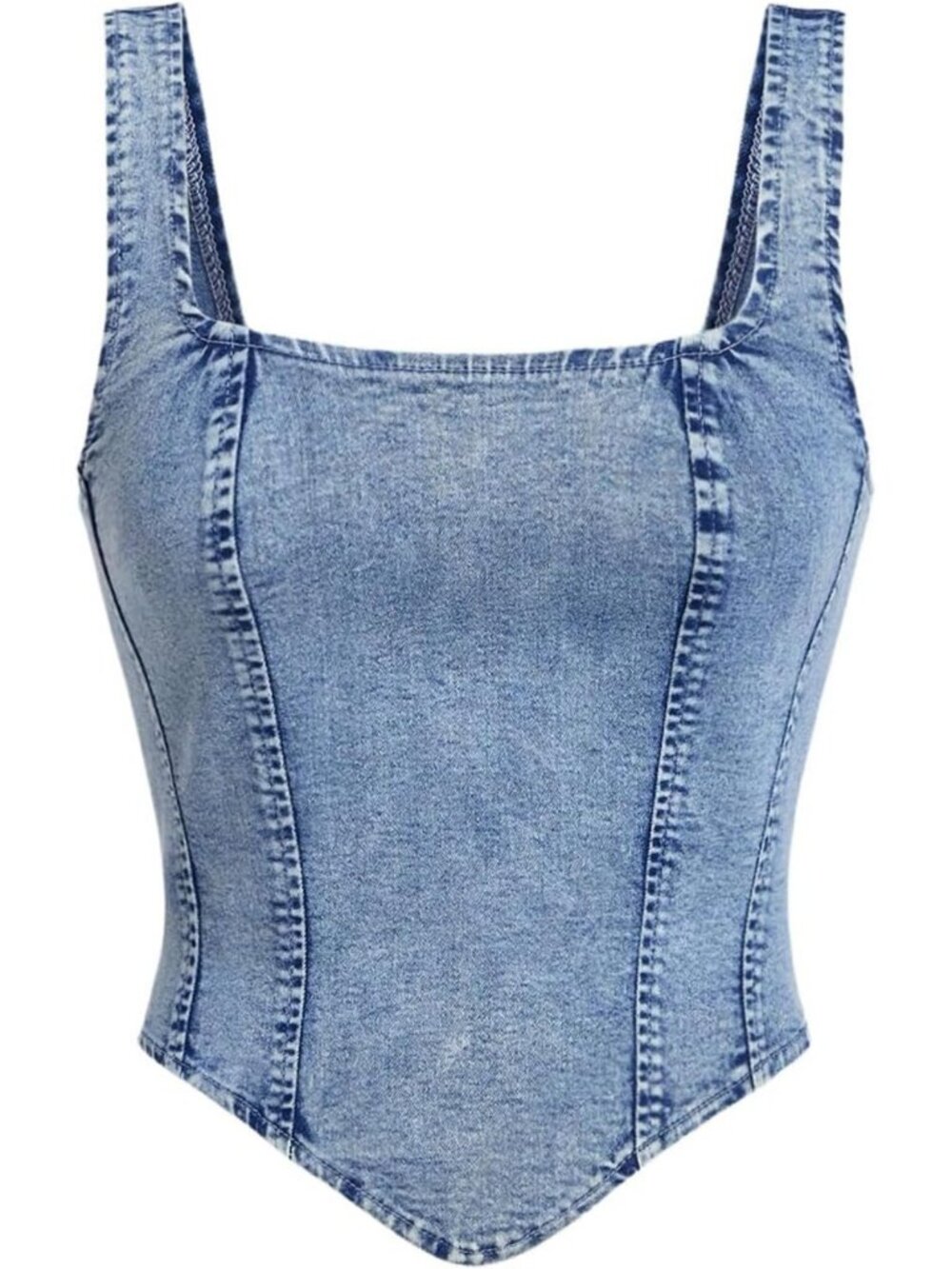Chic Denim Corset Crop Top - Sleeveless, Zip-Up Back, Perfect for Summer Style
